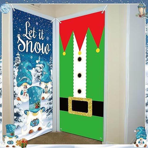 Miniatura 7 de 2 carteles de decoración de puerta de gnomos de invierno con elfo de Navidad Let It Snow para ventana, puerta delantera, fiesta, decoración del