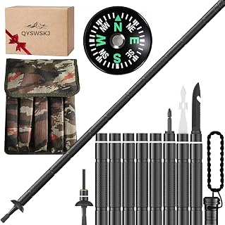 Qyswskj Tactical Hiking Stick: 8-Section Telescopic Trekking Poles with Survival Tools, Lightweight Aluminum for Camping & Outdoor Adventures