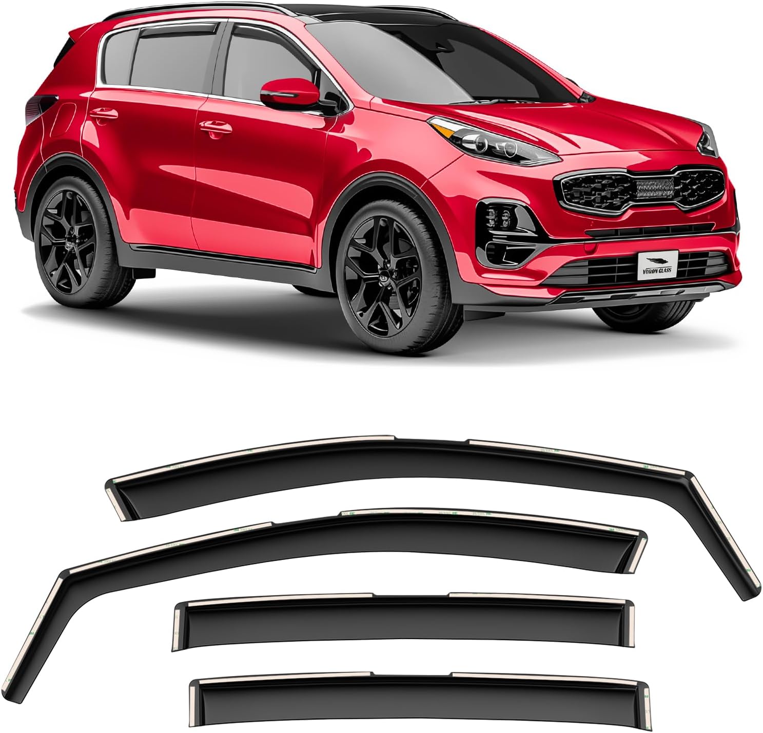 Voron Glass in-Channel Extra Durable Rain Guards for Kia Sportage 2017-2022, Window Deflectors, Vent Visors, 4 Pieces - 200310, Black