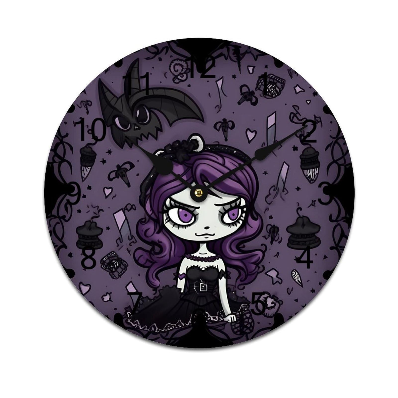 Horloge murale violette noire en PVC silencieuse à piles pour décorer un bureau moderne
