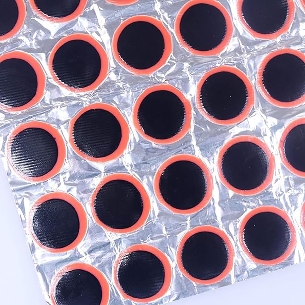 Kit di 48 toppe per pneumatici di bicicletta, resistenti, 25 mm, impermeabili, rotonde, in gomma, kit di riparazione per pneumatici di biciclette, portatili, per pneumatici di biciclette,
