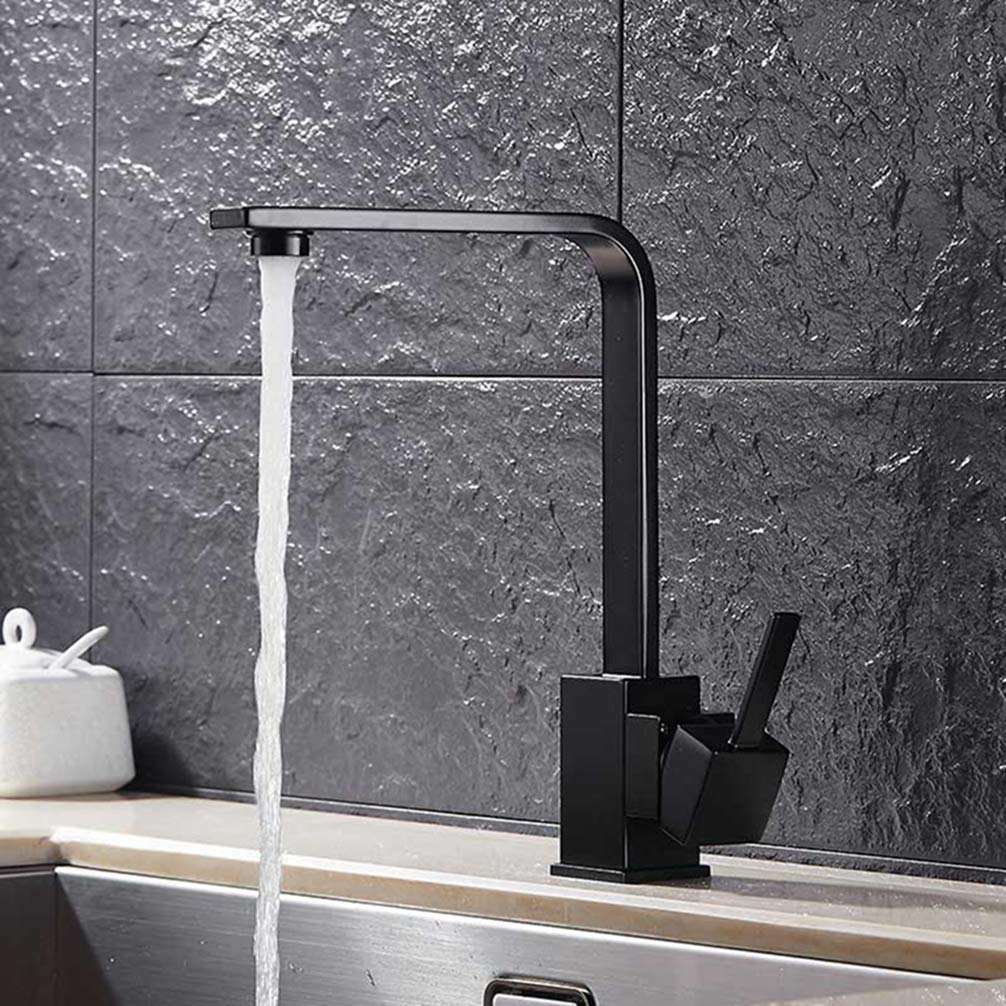 ZYCHSJXA Brass Kitchen Sink Faucet 360 Degree Swivel Black/Chrome Tap Black Square Mixer Torneira,Black