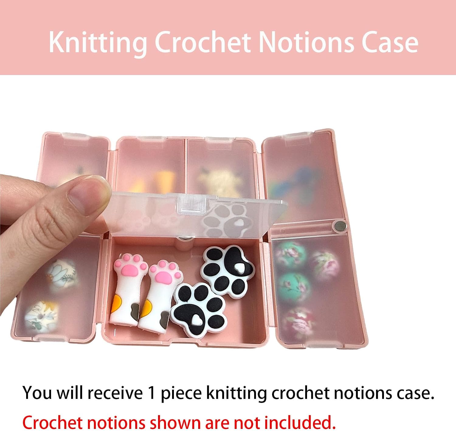 SPANSEE Knitting Crochet Notions Case, Stitch Marker Storage, Stitch Stoppers Organizer, Knitting Accessories, Portable Notion Organizer, 7 Compartments (Case Only)