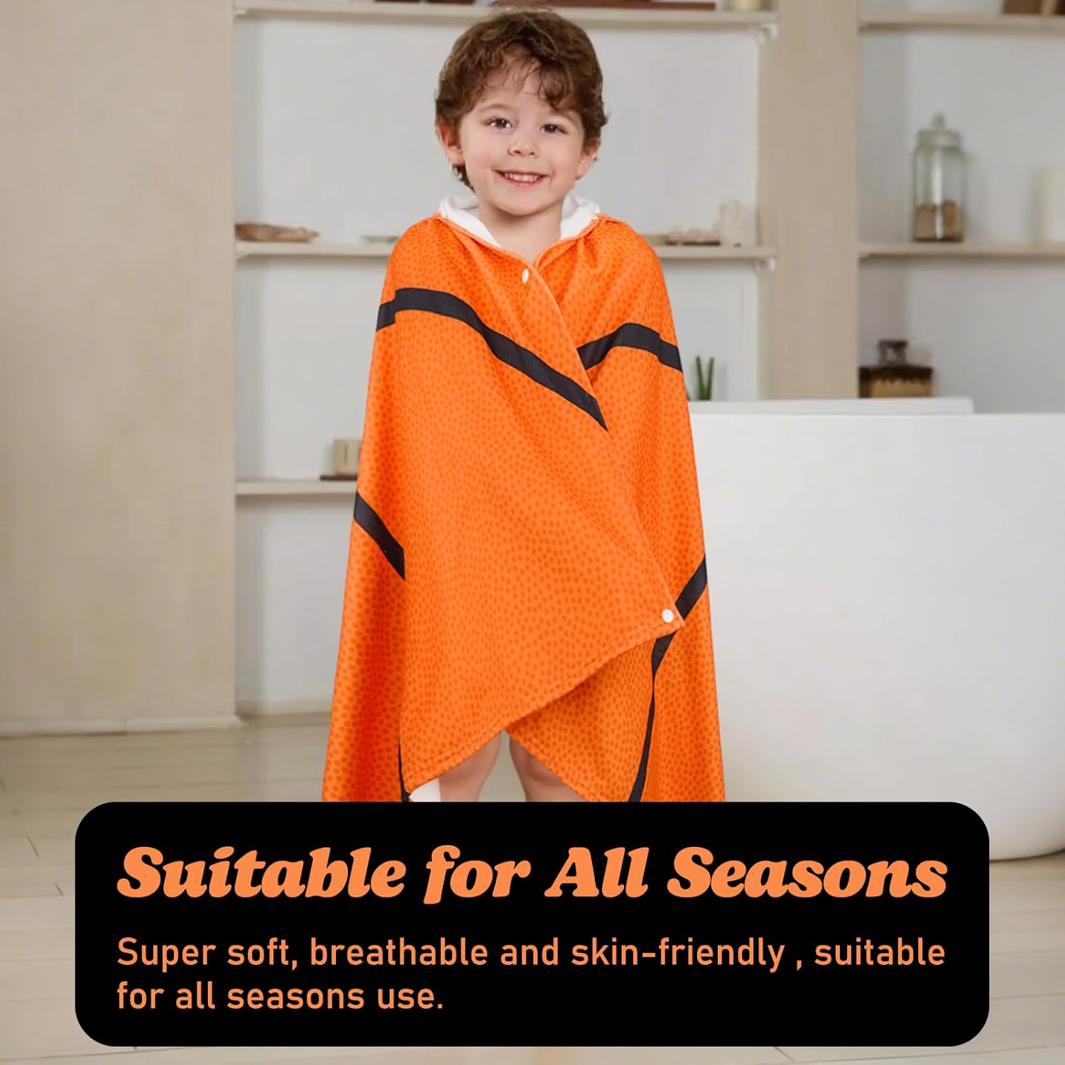 Hooded Towels for Kids Basketball 50" x 30" Toddler Bath Beach Towel Poncho with Hood Super Soft and Absorbent 100% Microfiber for Boys Ages 3-10 - Image 6
