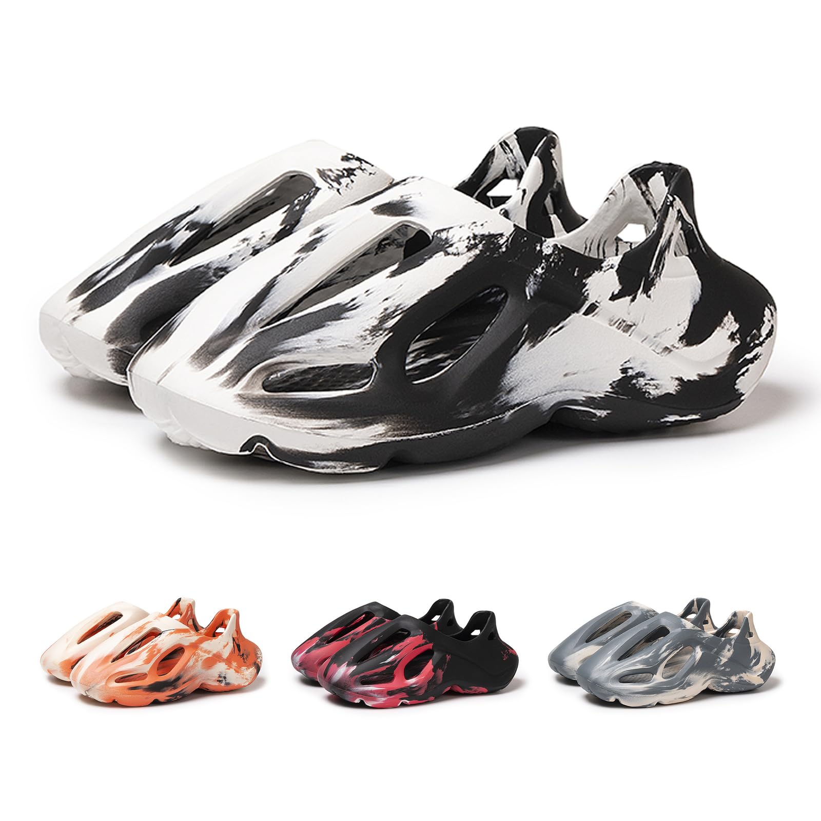 HERSILUnisex Foam Runner Shoes Adults Comfy Eva Beach Water Shoes Platform Sandals Cloud Slides Slippers for Women Men Lightweight Hollow Walking Sneakers Breathable Soft Non-Slip