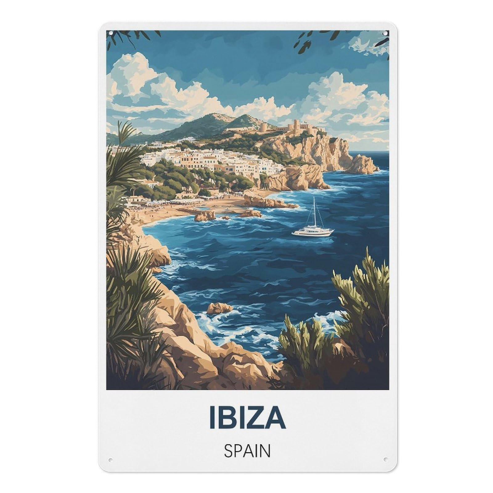 Ibiza Spain Retro Design Tin Painting Vintage Tin Sign 08x12inch(20x30cm) Wall Art for Home Office Bedroom Living Room Cafes Wall Decor
