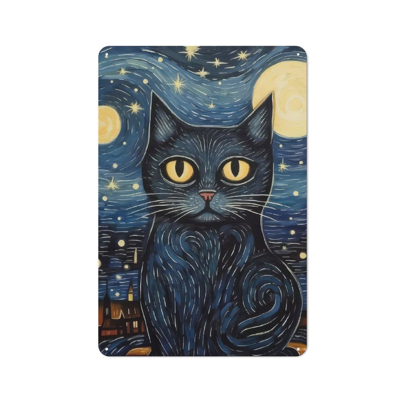 Junmoney Cat Starry Night Tin Wall Plaque 30X20cm With For Guest Room Or Hallway, For Home Office, Studio And Craft Room Walls