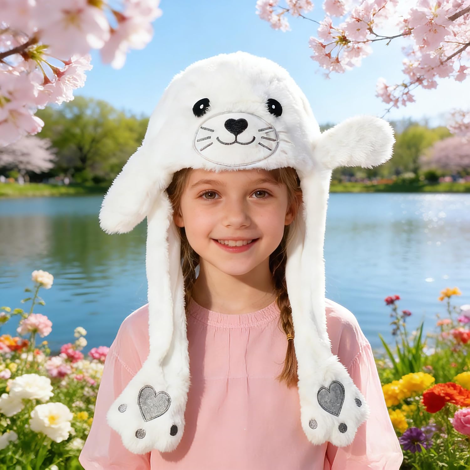 Animal Hat with Funny Plush Ears Moving,Jumping Pop Up Hat Holiday Cosplay Easter Dress Up Cute Kids Gift
