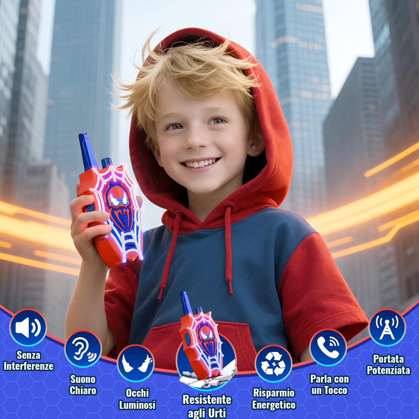 Mirthigig Walkie Talkie Bambini, Ragnatela con Luci Rosse/Blu e Occhi Lampeggianti, Giocattolo Gioco Bambino 3 4 5 6 7 8 10 11 Anni, Giocattoli Giochi Bambini 3-12 Anni, Regalo Bimbo 3-12 Anni Maschio