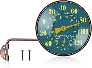 6 Inch Outdoor Thermometer Hygrometer, Large Brass Retro Patio Thermometer, Waterproof Outdoor Temperature Gauge with Easy to Read Window Thermometer for Home, Patio, Garden, Garage Wall Mount