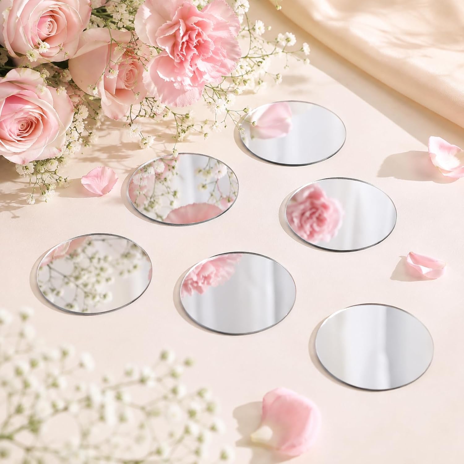 20Pcs Small Round Mirror, 2 in Mini Acrylic Mirror Tiles for Crafts