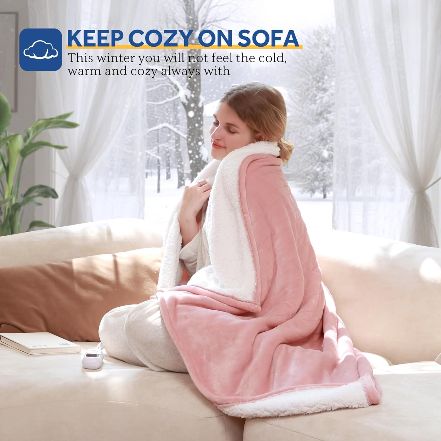 Sealy Electric Blanket Throw Size 50"*60",Super Cozy Flannel to Sherpa Reversible Heated Blanket Throw with 6 Heating Levels & 2-10 Hours Auto Off Overheating Protection Machine Washable,Pink - Image 5