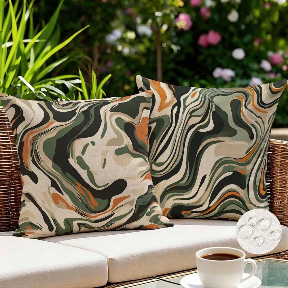 Housses de coussins décoratifs pour salon patio jardin au design marbre vert foncé 65x65
