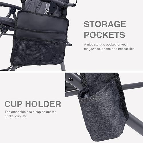 Miniatura 6 de EVER ADVANCED Silla de Camping Mecedora Plegable de Gran Tamaño, Sillas Mecedoras Portátiles Acolchadas para Patio, Césped y Exteriores, Sillón