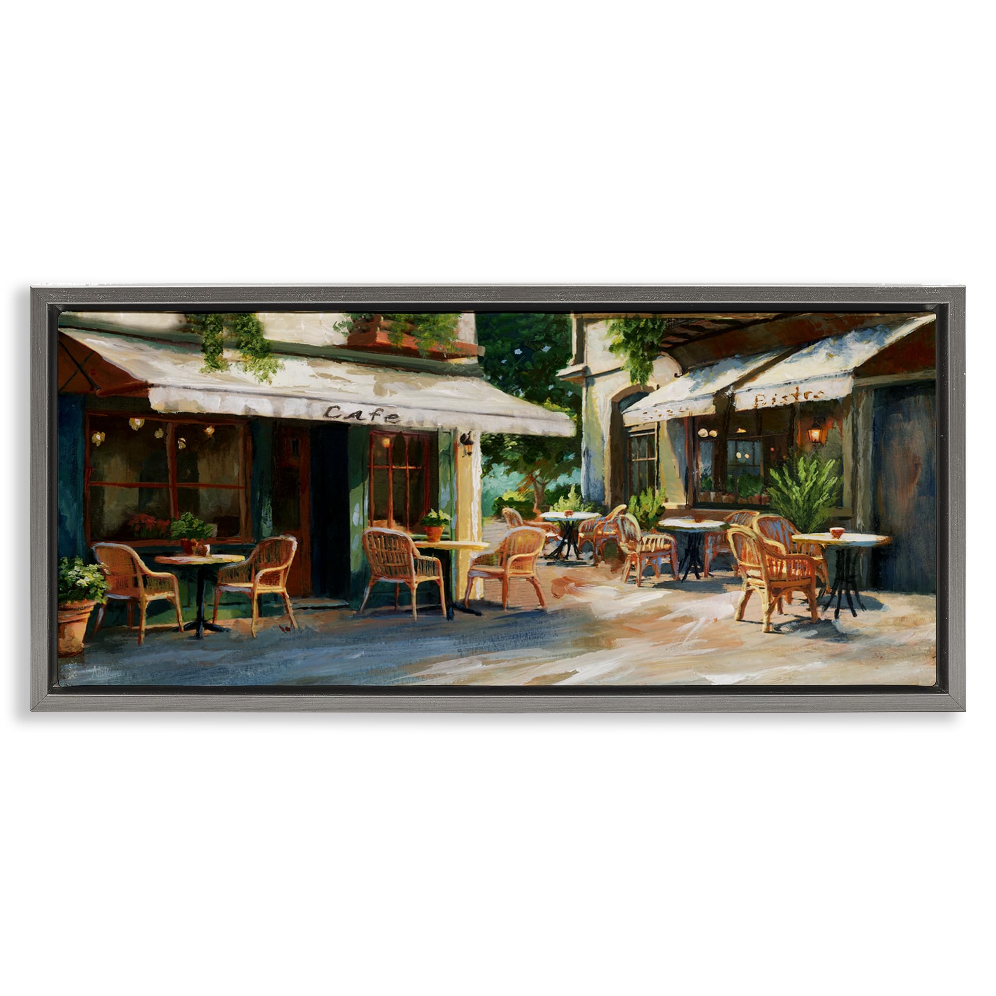 'Sunlit Outdoor Parisian Cafe'| Floating Frame Canvas Art