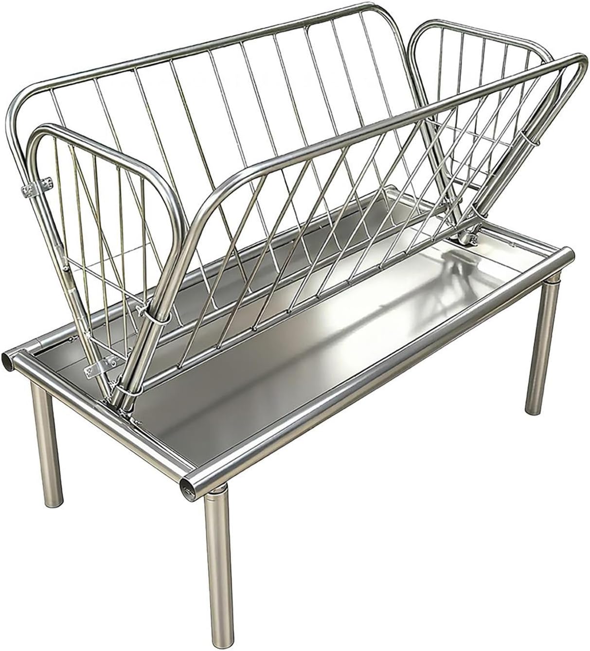 Heavy Duty Pasture Hay Feeder and Horse Feeder 47" L x 22.5" W x 38" H 2-in-1 Goat Hay Feeder with 6" Deep Extra Wide Feed Pan Galvanized Steel Hay Feeder for Goats Horses Sheep Calf Ponies