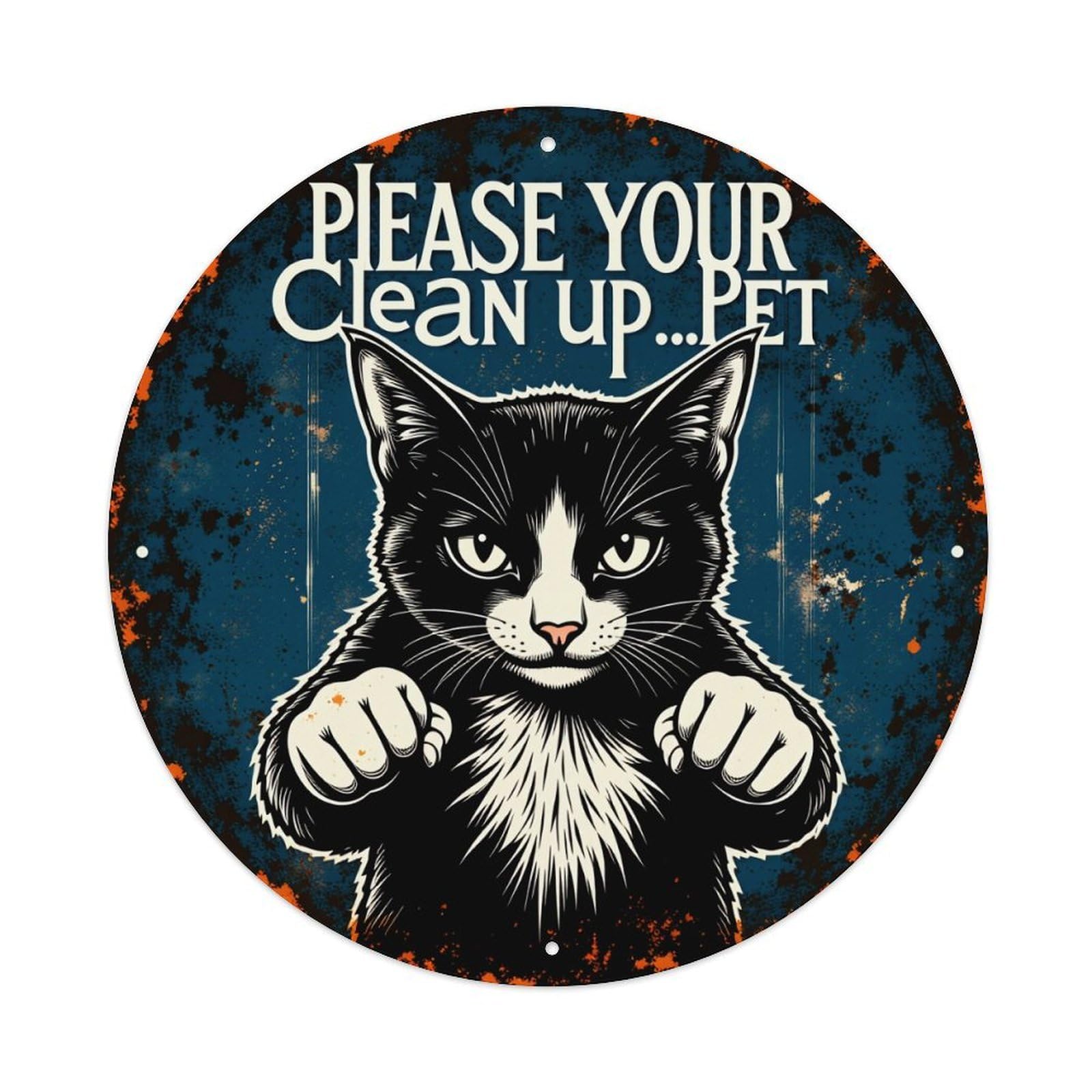 Lzwbntey Vintage Cat With Claws Outstretched Metal Tin Sign Retro Wall Decor For Home Bar Garage Cafe, Indoor & Outdoor Decorative，Circle Metal Poster, 8X8 Inch