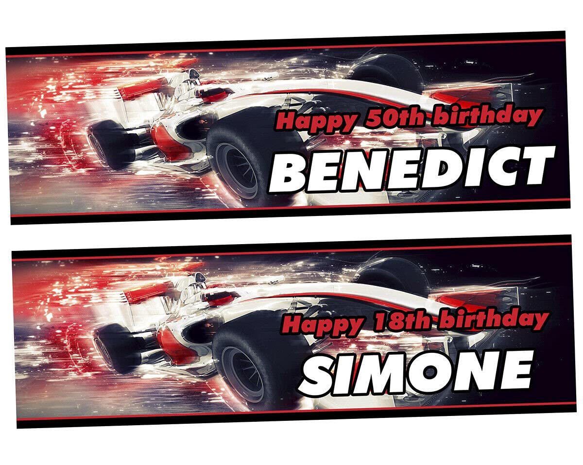 2 personalised birthday banner F1 car kids boy adults party poster birthday gift- 18th 21st 30th 40th 50th 60th 70th birthday decoration