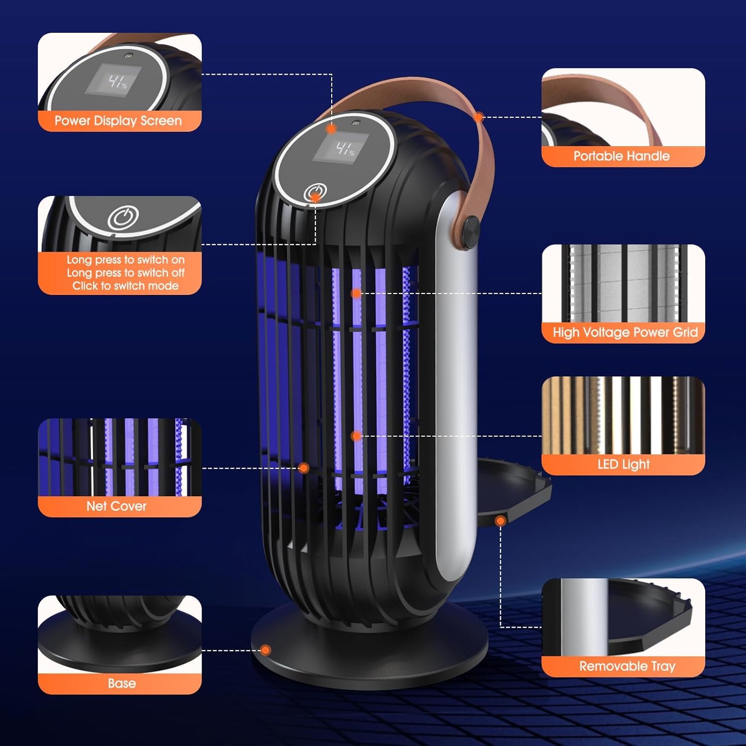 Trappola elettrica per insetti, 4000 mAh, USB, 395 nm, trappola per insetti, per interni ed esterni
