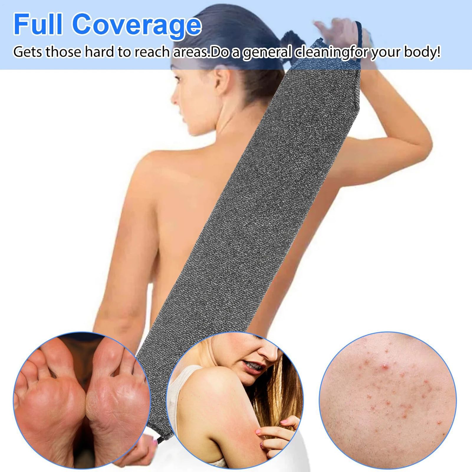 Toalla exfoliante corporal: toalla de ducha exfoliante, y absorbente, limpiador de viaje de limpieza profunda, pulidor de piel, toalla de lavado de espalda reutilizable para amantes