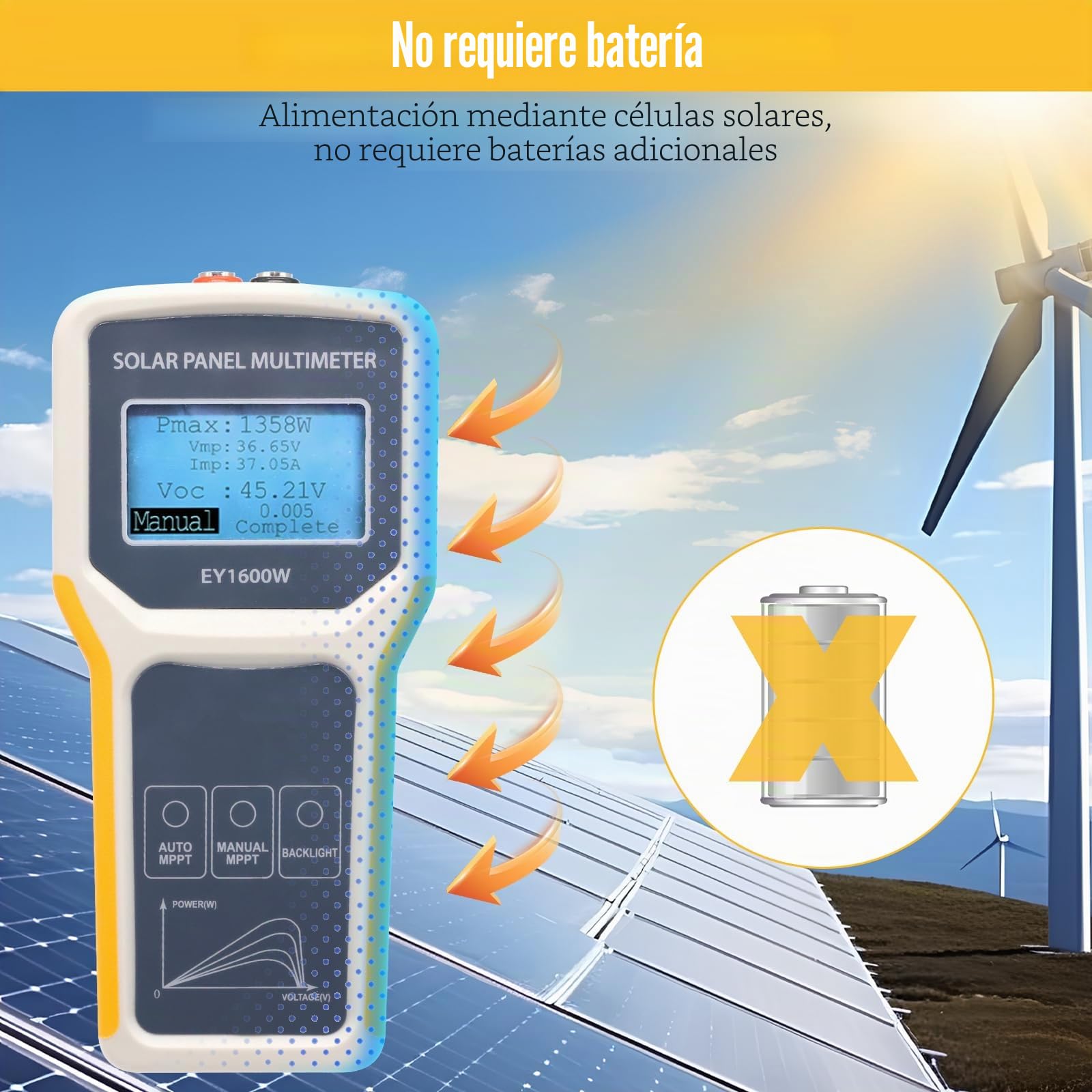 Probador solar EY1600W, instalación, medidor de voltaje vacío, detección MPPT, pantalla LCD