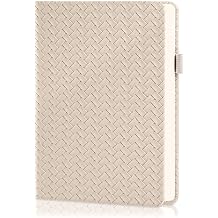 A5 Lined Journal Notebook Woven Textured Hardcover Journal with Pen Loop 216 Pages College Ruled Notebook with Inner Pocket Portable Writing Notebook for Work, School, Office Off-White
