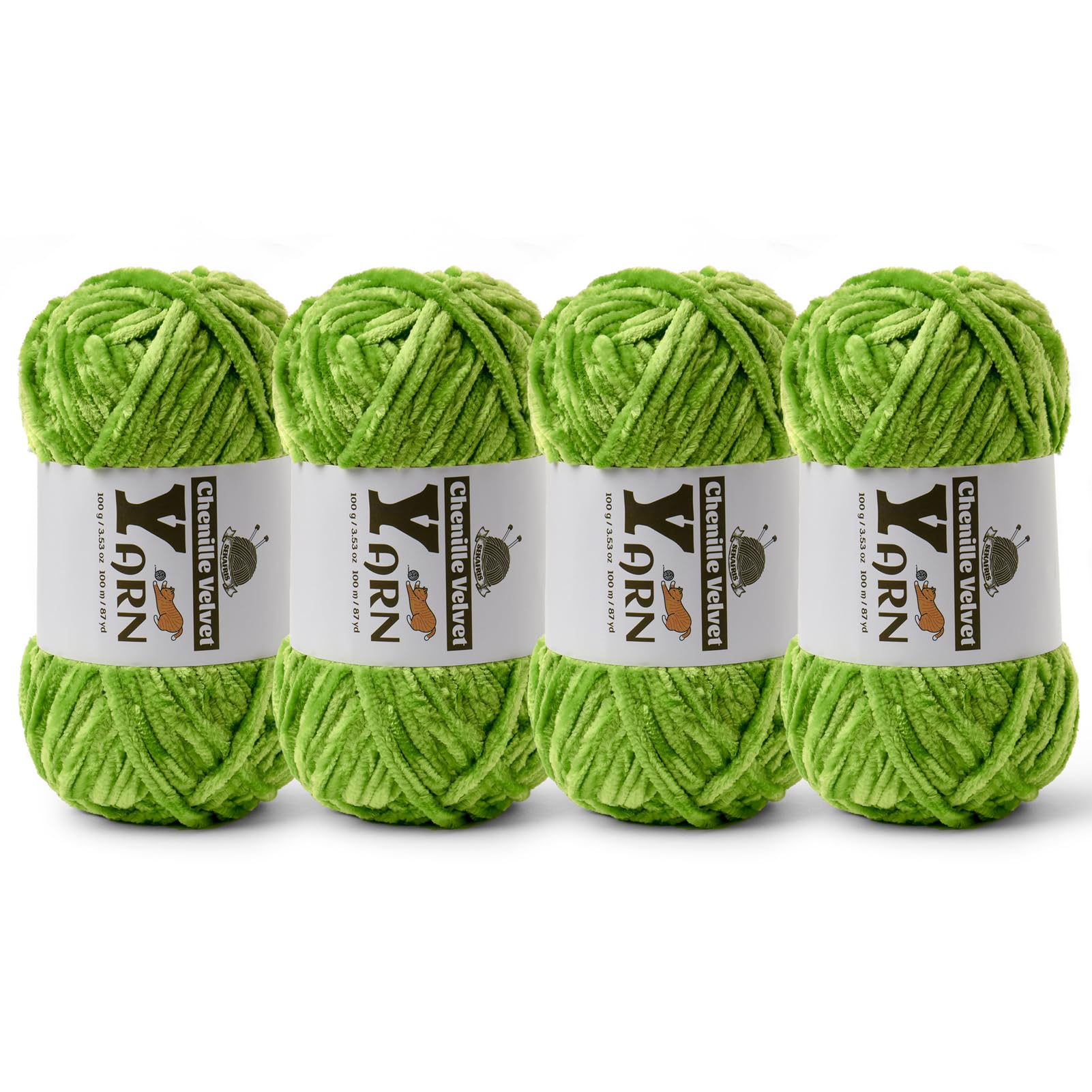 Chenille Crochet Emerald Green Yarn 4 Pack
