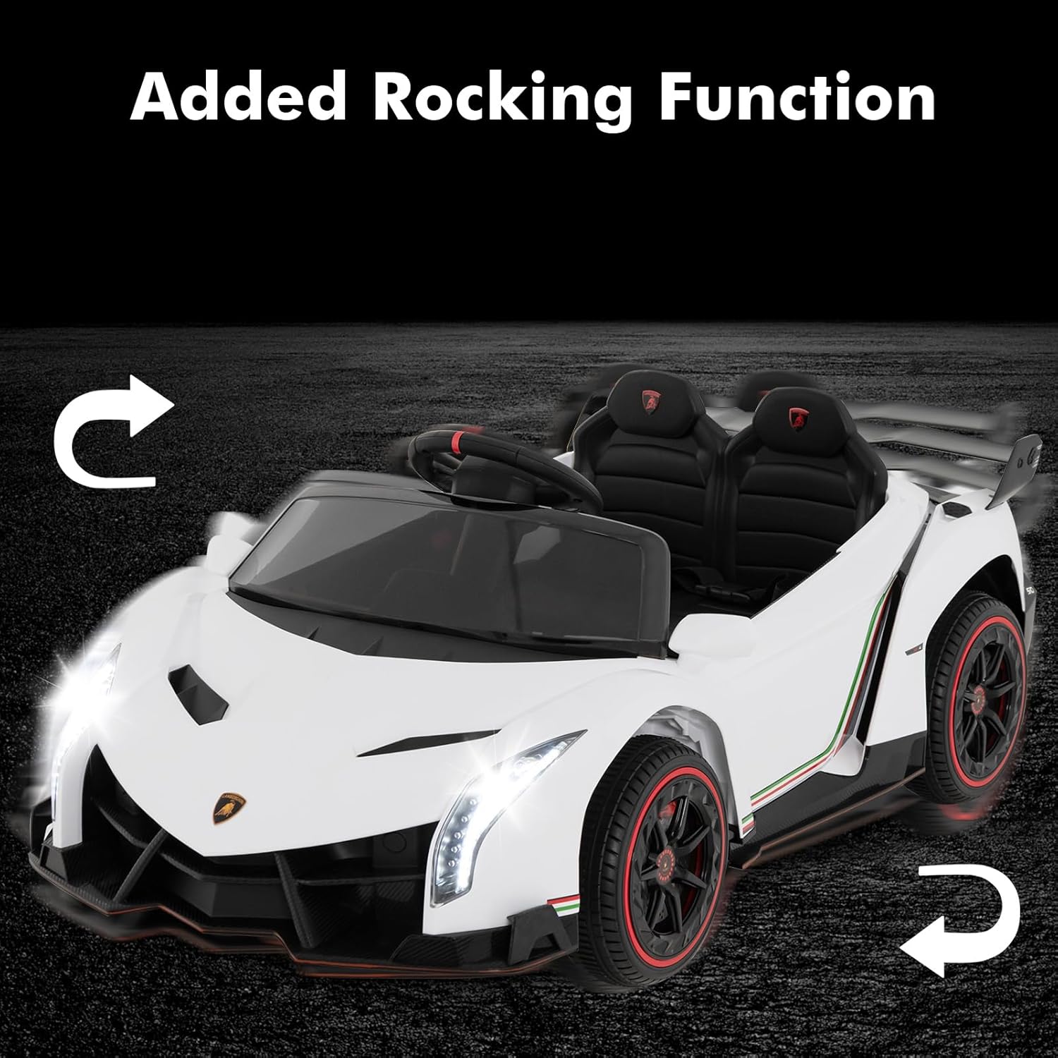INFANS 2 Seater Kids Ride on Car, 12V 4WD Licensed Lamborghini Veneno Powered Electric Vehicle with Hydraulic Doors, Rocking Mode, Adjustable Speeds, Remote Control, MP3, Headlight (White)