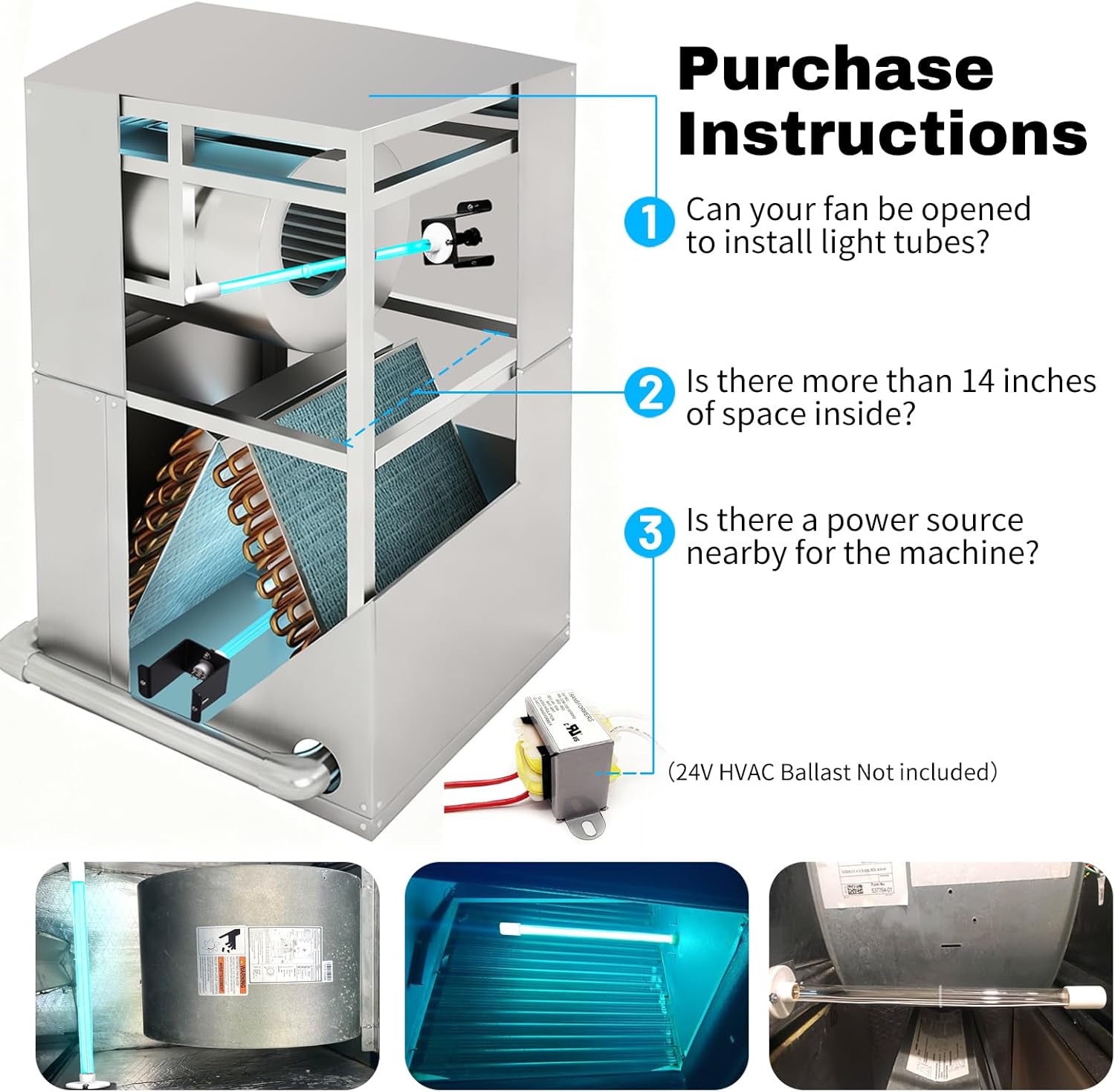 AIRBABY HVAC ÜV Light Air Purifier Bulb, DC 24V 18W 14inch, ÜVC Light Coil Cleaner with Hardware bracket in Duct (Air Conditioning), Air Scrubber, HVAC ÜVC lights for Ac Systems