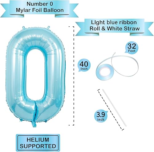Miniatura 3 de Globos de números azul claro de 40 pulgadas, globos de aluminio de Mylar con helio para cumpleaños, globo número 0 para decoración de fiestas,