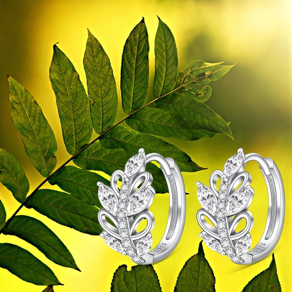 Leaf Earrings for Women Sterling Silver Leaf Earrings Huggie Hoop Jewelry Summer Fall Gifts - Image 9