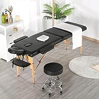 Vista 2 de Yaheetech Mesa de masaje plegable de madera con taburete rodante, cama de masaje portátil, taburete de cama de spa, silla giratoria ajustable, mesa