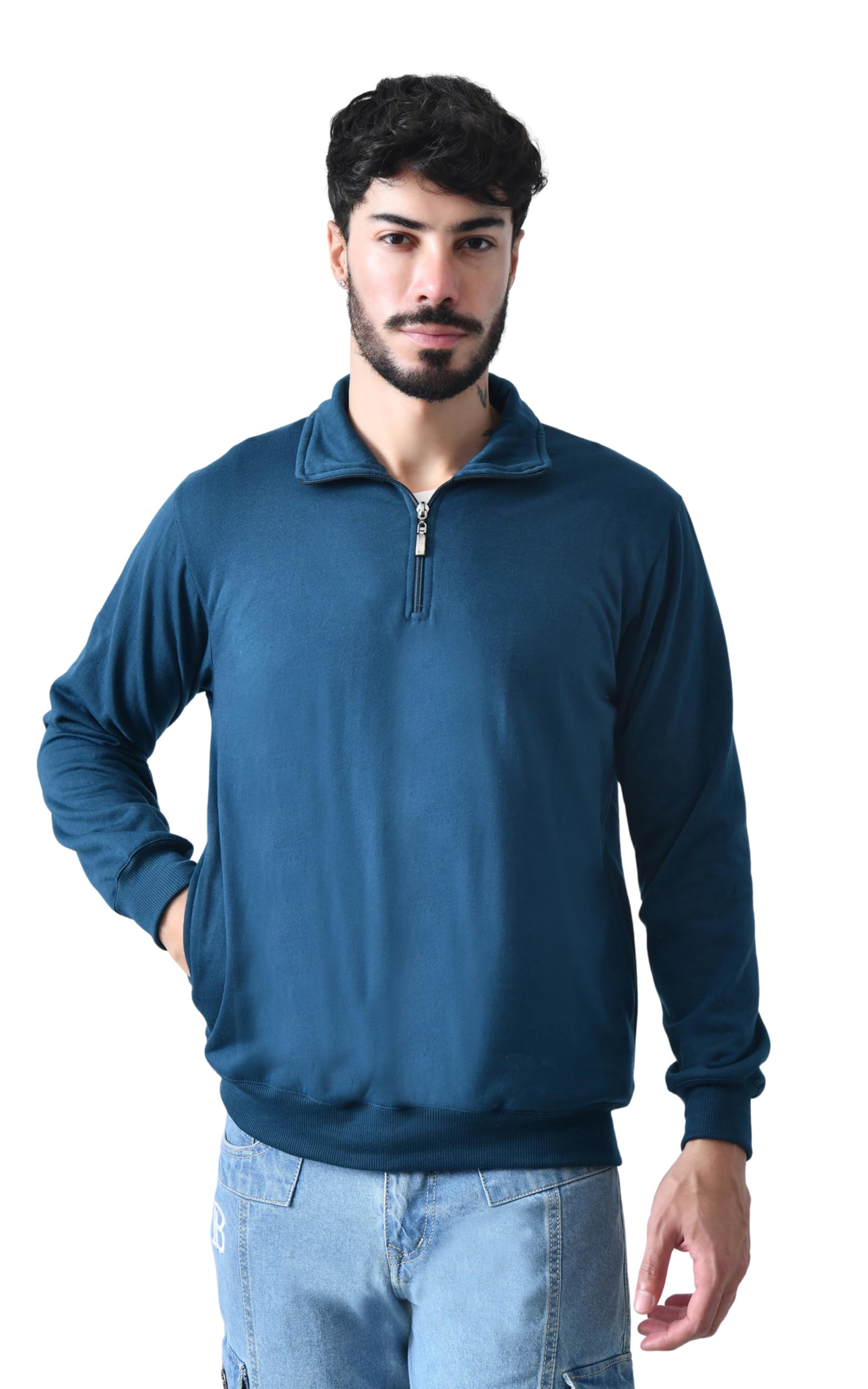 indi weaves Men's Winter Fleece Sweatshirt | Half Zip High Neck Pullover | Soft Warm Fleece | Both Side Pockets | Regular Fit Casual Winter Wear-picture-54