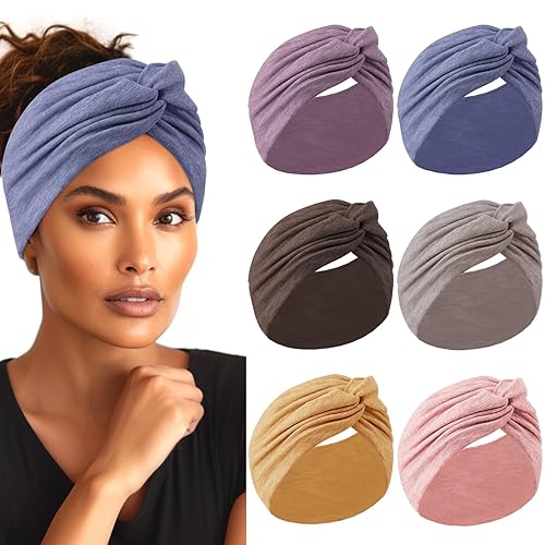 Miniatura 5 de Diademas extra anchas para mujer, 7 pulgadas, grandes, de algodón, como turbante, anudadas, bandas para la cabeza para mujeres, antideslizantes,