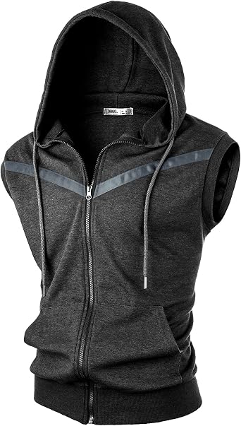 Ohoo Mens Slim Fit Sleeveless Lightweight Zip Up Hooded Sweatshirt Vest Hoodie