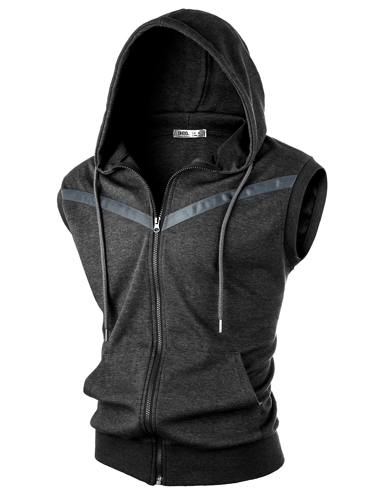 Ohoo Mens Slim Fit Sleeveless Lightweight Zip Up Hooded Sweatshirt Vest Hoodie