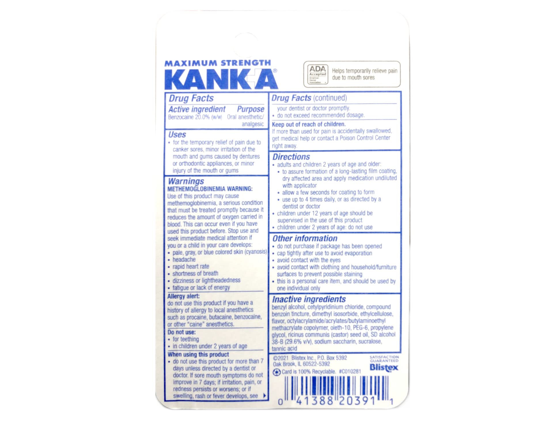 Blistex Kanka Mouth Pain Liquid, Maximum Strength, with Convenient Control Tip Applicator, 0.33 fl oz (Pack of 6)