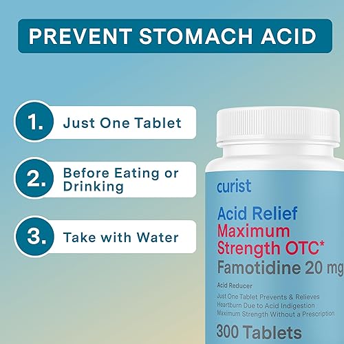 Miniatura 3 de Curist Famotidine - Paquete a granel de 20 mg (300 tabletas de reflujo) Medicina para el reflujo ácido para aliviar la acidez estomacal - Reductor