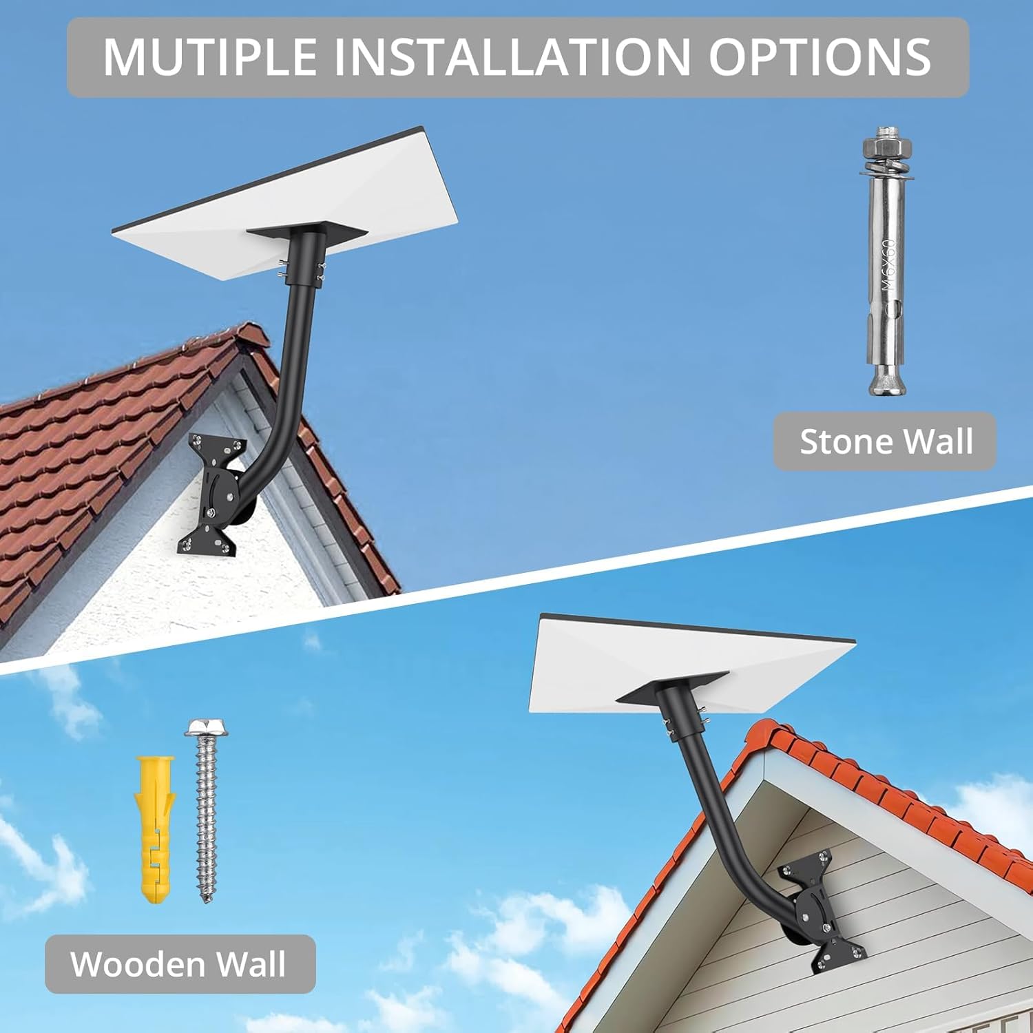 Justech Starlink Gen 3 Mount, 360° Adjustable Aluminum Alloy Wall/Roof Starlink Mounting Kit, Pole Mount Pipe Adapter for Better Signal Compatible with V3 Starlink Standard Dish