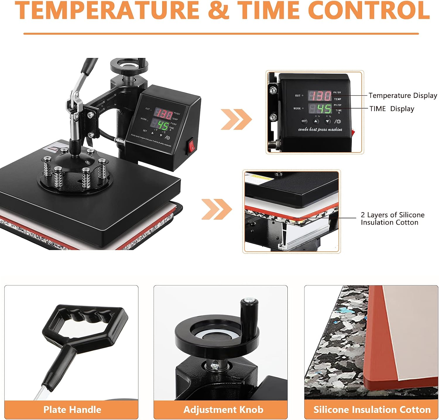 Dollate 12"x10" Heat Press Machine 8 in 1 Bundle Shirt Printing Swing Away Pressing Vinyl Sublimation HTV Hot Teflon Transfer Accessories Combo by Tshirt,Hat, Tumbler,Plate,Mug,Clothe Maker 650W