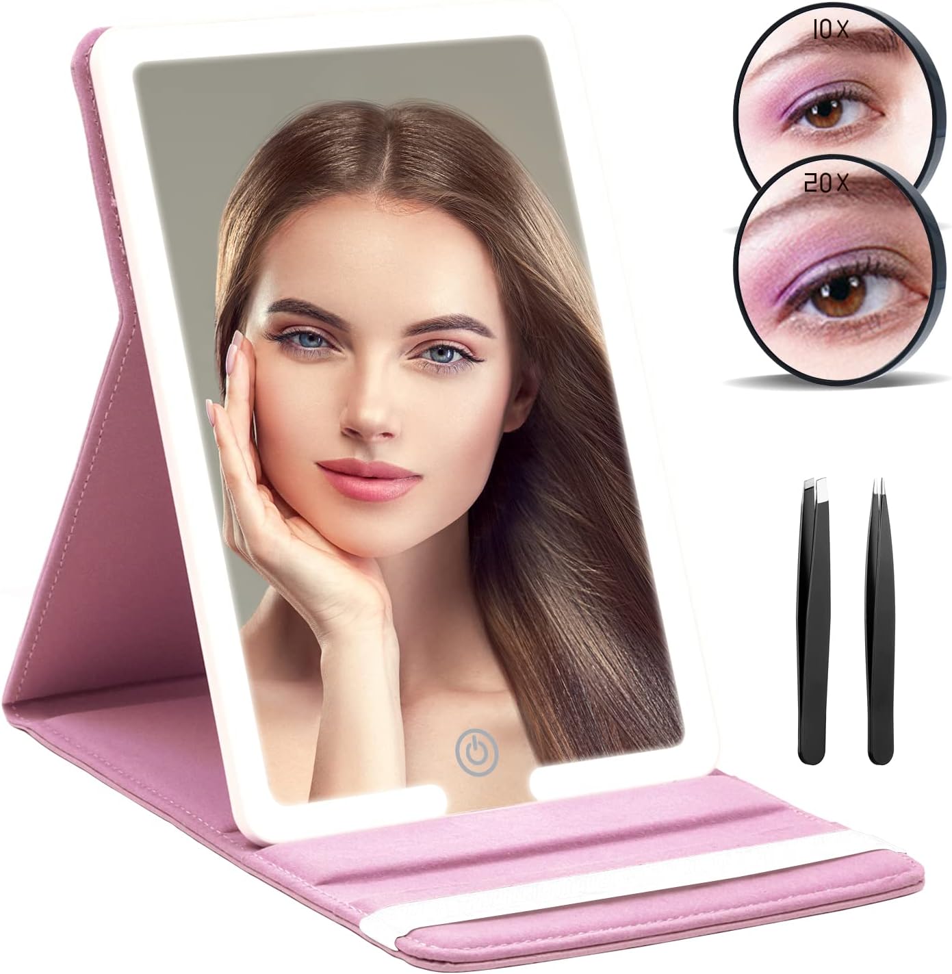 RRtide Travel Makeup Mirror with 3 Adjustable Light Settings, Large 1X