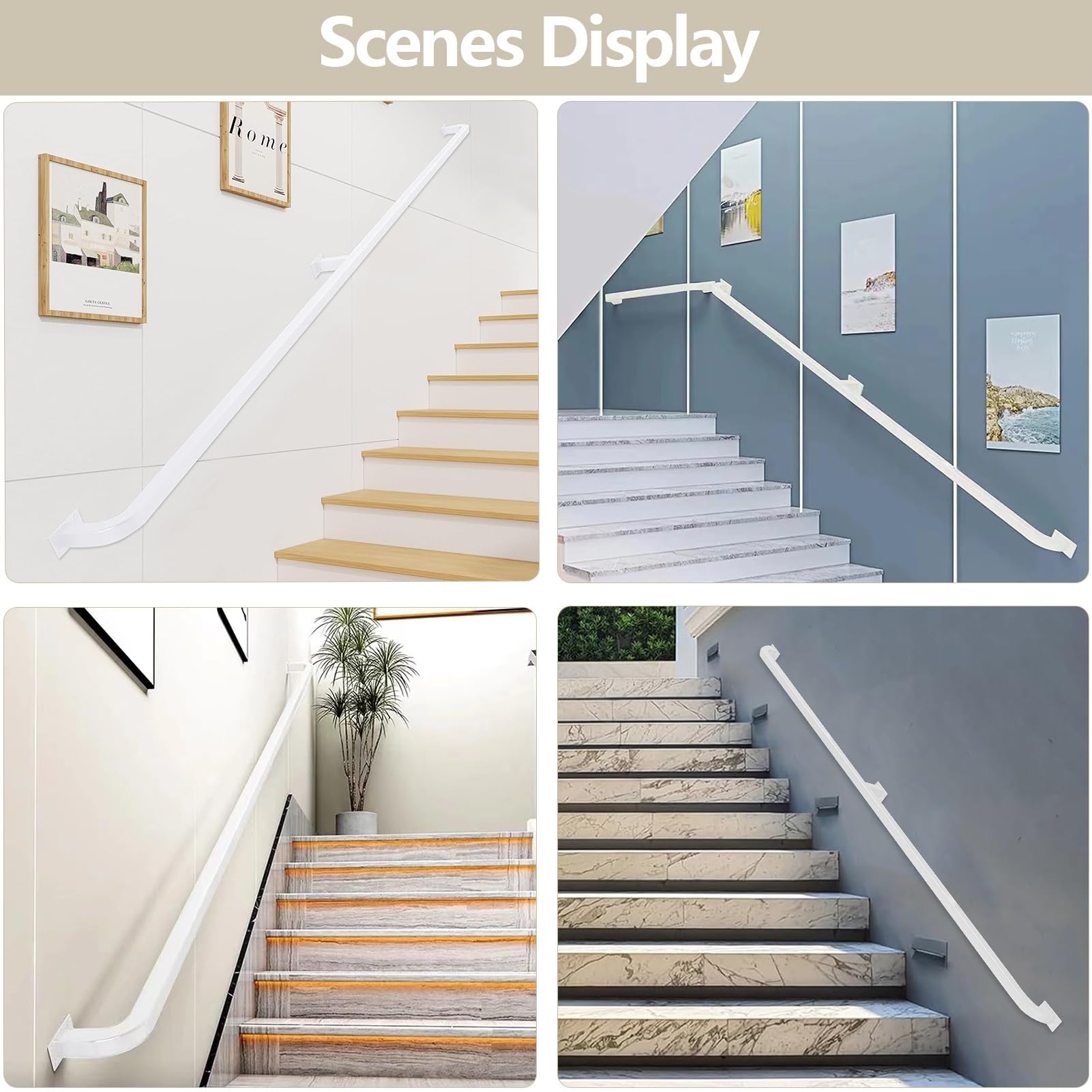 Pasamanos para escaleras - Kit Completo 30 cm-600 cm, pasamanos de Escalera de Hierro Forjado de Metal Pasamanos de Pared para escaleras Interiores y Exteriores Blanco (Size : 80cm)