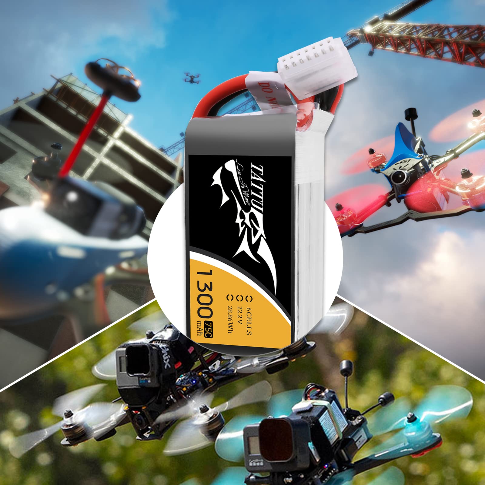 TATTU 6S Lipo 1300 mAh 22,2 V 75C Soft Case Lipo Batería con conector XT60 para UAV Drone FPV Carrera RC Quadrocopter