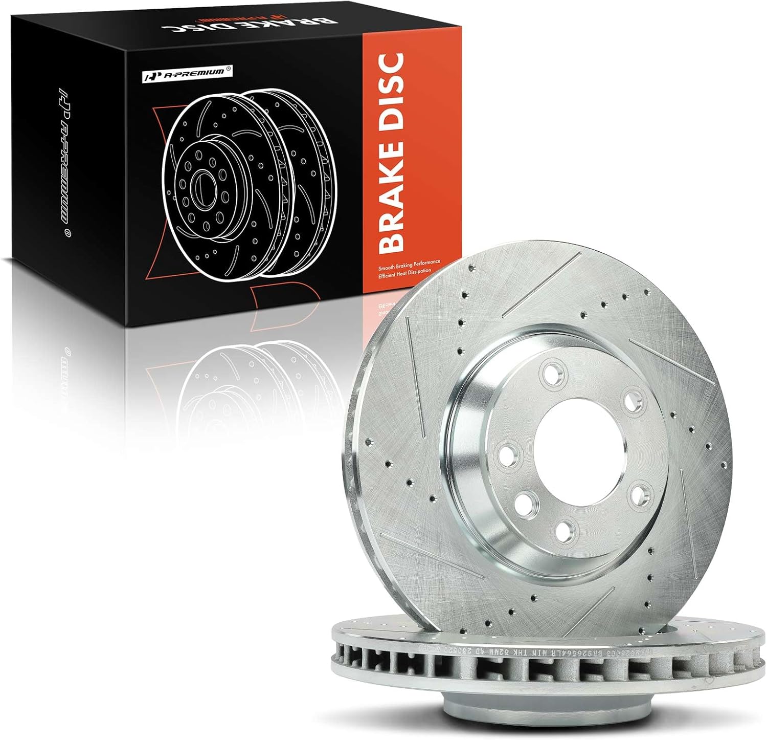 A-Premium 13.77 inch (349.7mm) Front Drilled and Slotted Disc Brake Rotors Compatible with Select Audi, Porsche and Volkswagen Models - Q7 2007-2015, Cayenne 2003-2018, Touareg 2004-2010, 2-PC Set