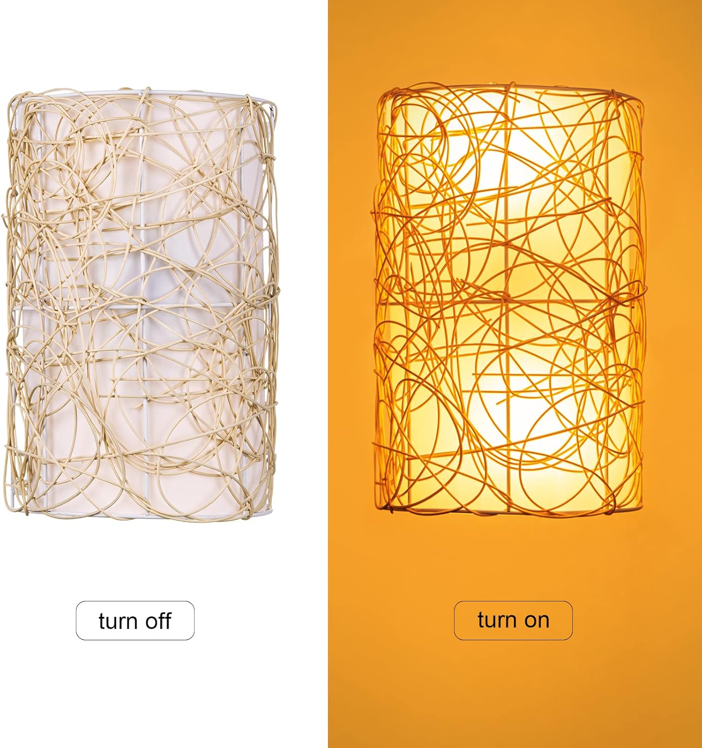 Arturesthome 2-Lights Rustic Wall Lamps, Retro Bohemian Sconce Lights, Natural Rattan Woven Lampshade for Bedside House Reading Living Room Bedroom Kitchen Corridor Lantern