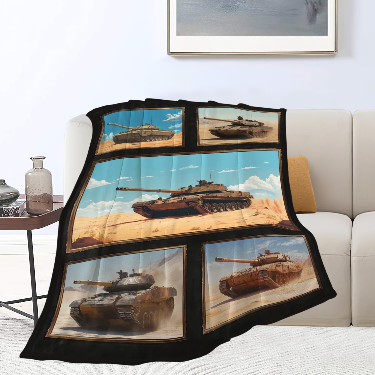 SweetFox Tank Blanket Military Fan Decor Army Throw Blanket Gifts for Girls Boys Super Warm Soft Plush Lightweight Fleece Flannel Winter Couch Bedding Blankets for Kids Adults Women Men 50"X40"