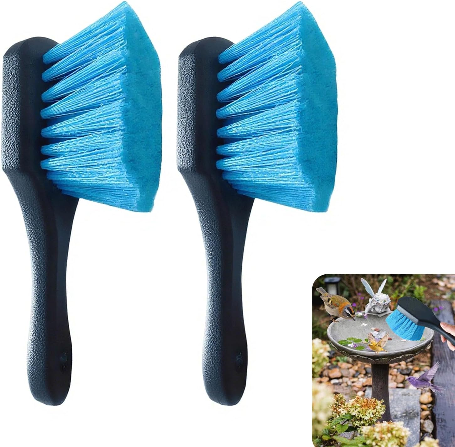 2 Pcs Bird Bath Brushes,Bathtub Cleaning Brush,Hummingbird Feeder Cleaning Brushes,Fountain Cleaner Safe for Birds and Cage,Concrete Bird Baths for Outdoors (Soft Brush with Big Brushing Surface)