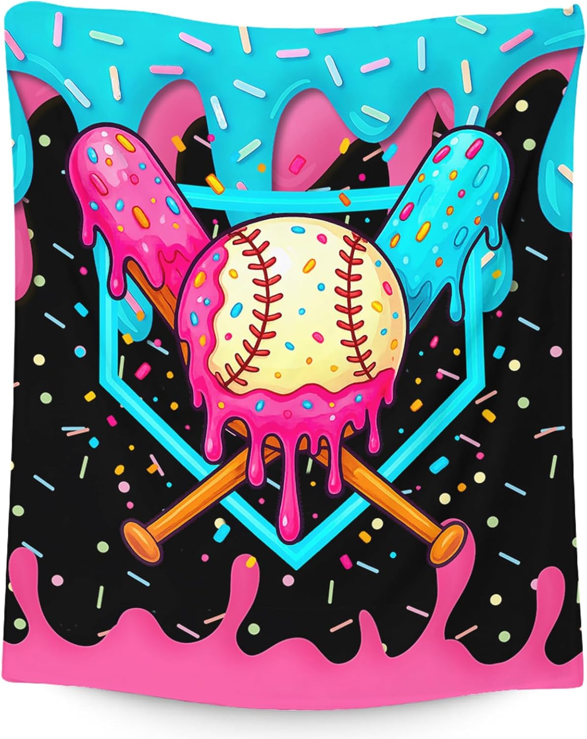 Ice Cream Drip Baseball Blanket Gifts for Boys Kids, Soft Travel Throw