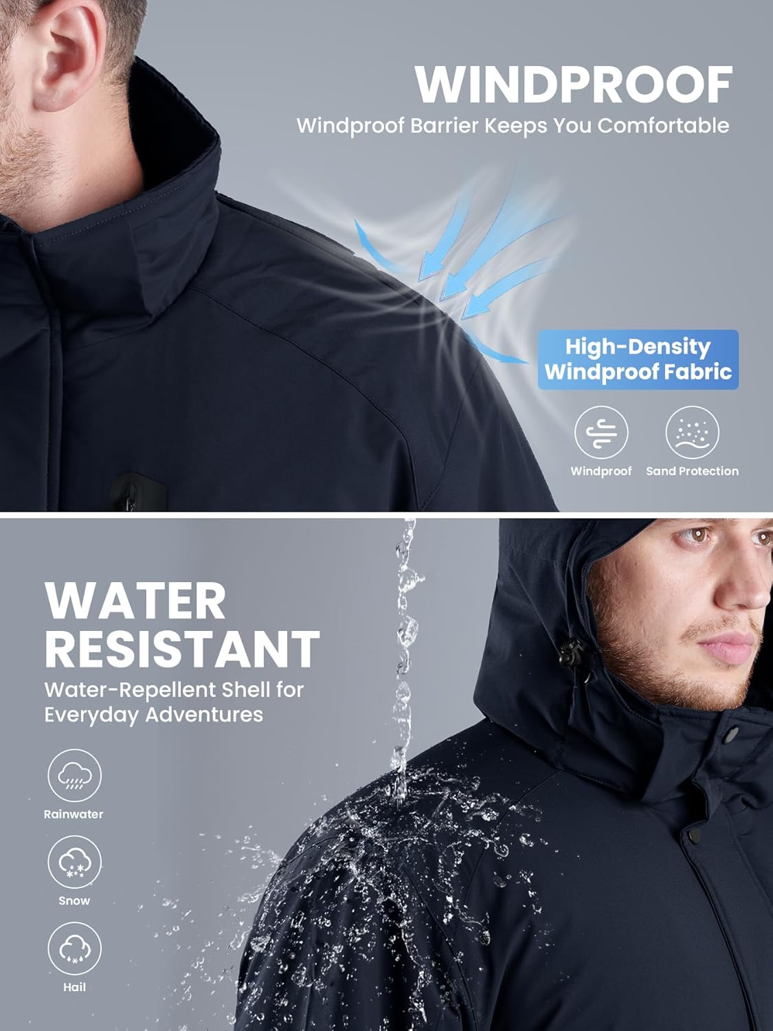 Men's Winter Coats,Water Resistant Warm Insulated Hooded Parka Jacket with Fleece Lined for Snow Ski - Image 4