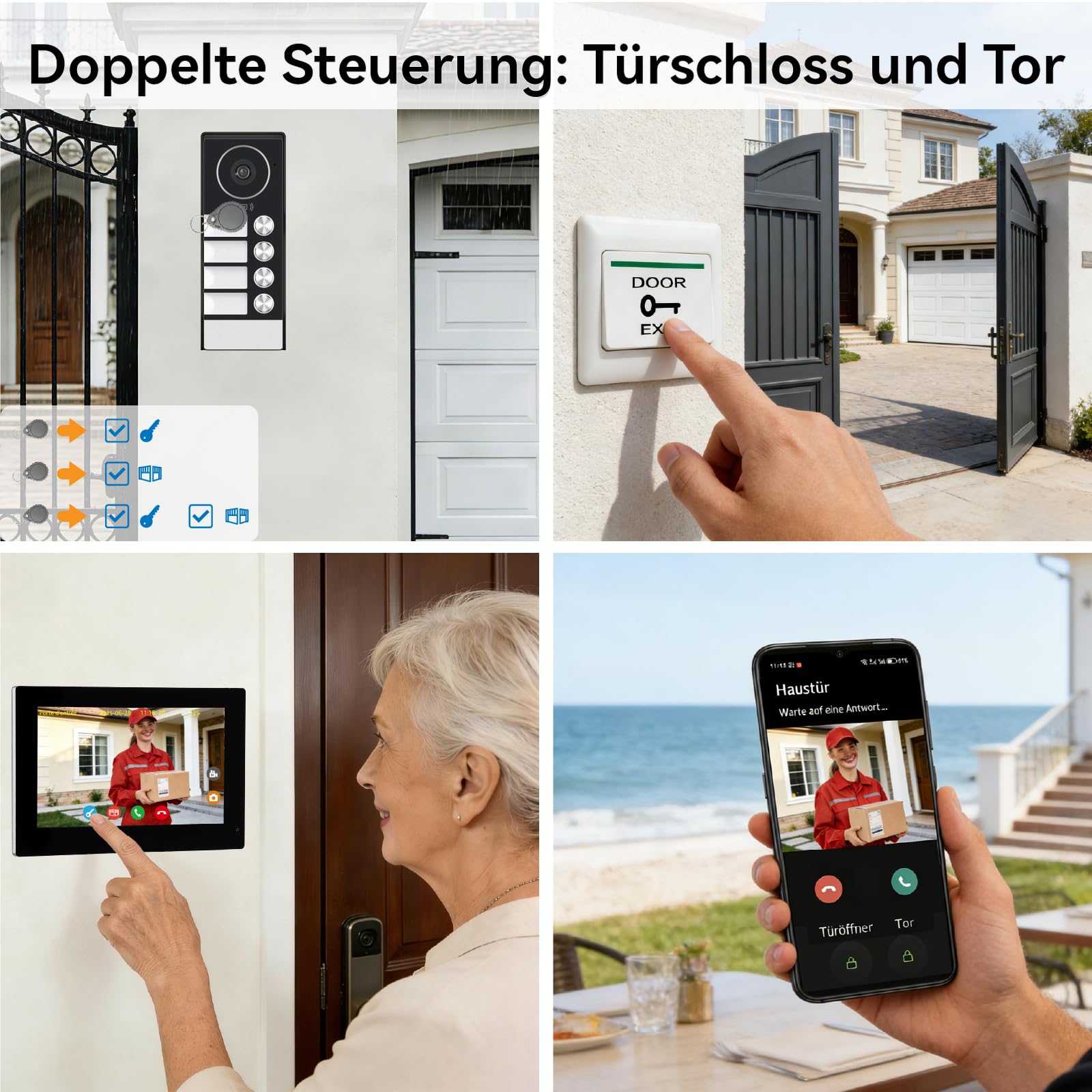 Video Türsprechanlage für 4 Familienhaus, 2-Draht,3X 7 Zoll Monitor & App - Smarte Video Türklingel mit Kamera & Gegensprechanlage, RFID, 2-Wege-Audio KW08-IP7-4F